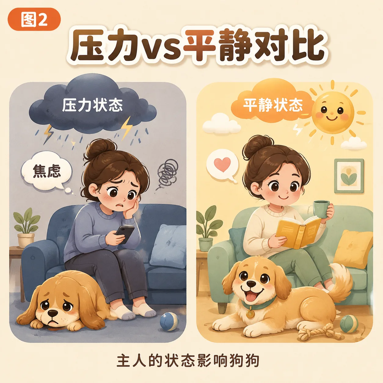 压力 vs 平静:主人的状态狗狗都知道